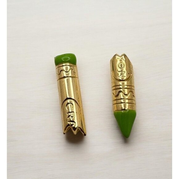 Vintage Green Crayon Earrings Gold Tone Back to School Teacher Gift - Picture 1 of 6